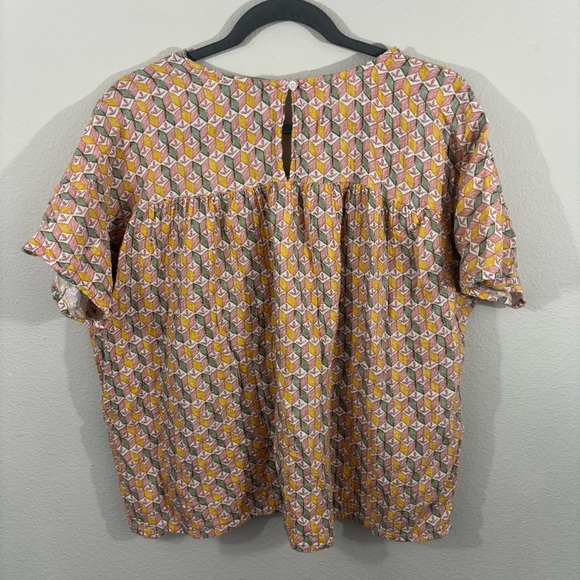 Dip Boxy Short Sleeve Cotton Blouse Sz XL Lightweight Spring Summer Pattern - Picture 3 of 8